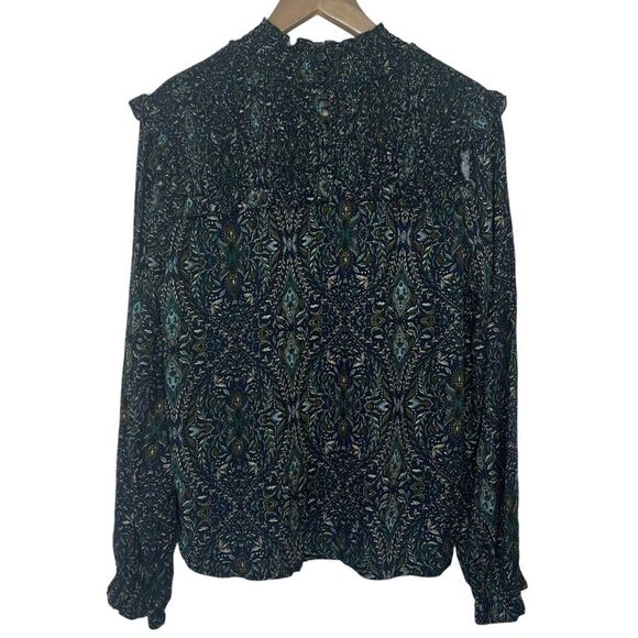 Apricot Paisley Ruffle Top Womens 10 Long Sleeve Pullover Blouse Boho Artsy - Picture 4 of 7